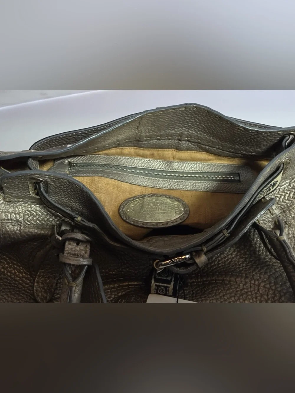 Rare Fendi Selleria Handmade Leather Tote Gray Horse Embossed Luxe Satchel - Picture 6 of 8